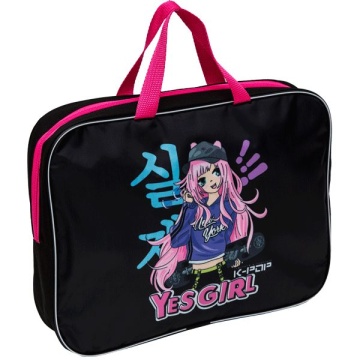 Папка А4 (350*270*70) с ручками, молния, ткань " Yes Girl"