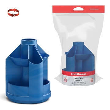 Подставка настольная вращающаяся пластиковая ErichKrause Мини органайзер, Ледяной металл, синяя