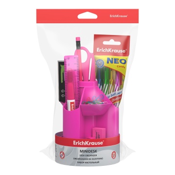 Набор настольный вращающийся пластиковый ErichKrause Mini Desk, Neon Solid, розовый