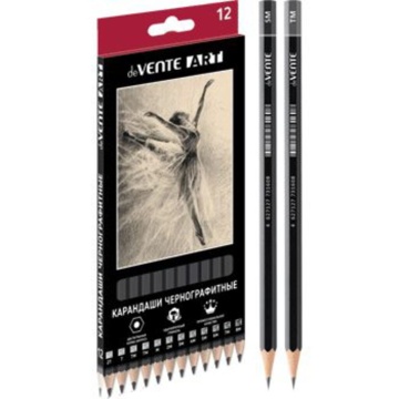 Набор карандашей 12 шт, deVENTE Art"(2Т,Т,ТМ-2,М,2М, 3М, 4М, 5М, 6М,7М,8М) шестигран. черный корпус