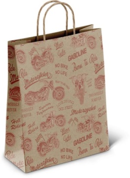 Пакет подар. бумажн. 25*22*12 см,  80 гр/м2  Мотоцикл, крученые ручки