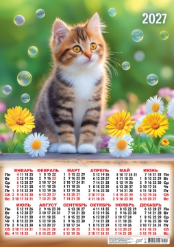 Календарь листовой А2 (420*594мм) на 2027г. "Кошки. Летний день"