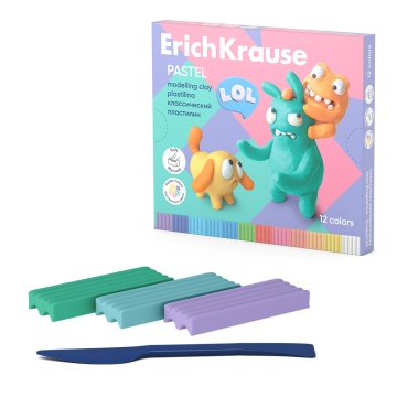 Пластилин 12цв 216гр. Erich Krause Jolly Friends Pastel со стеком