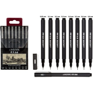 Набор капиллярных ручек "deVENTE. Art" 8шт., d=0,05, 0,1, 0,2, 0,3, 0,4, 0,5, 0,6, 0,8 мм, черные