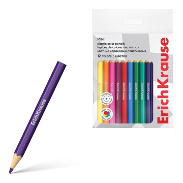 Карандаши цвет. 12цв Erich Krause, пласт., шестигранные, мини