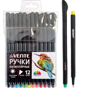 Набор капиллярных ручек "deVENTE. Drops" 0.4мм, 12цв.,черный корпус