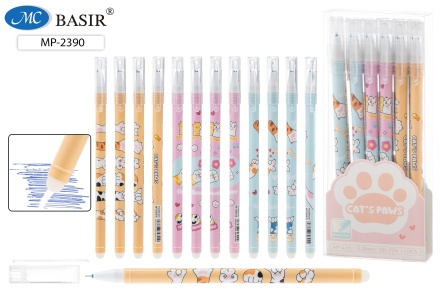 Ручка гелевая. Стираемая. "ЛАПКИ". Цв.корпус с рисунком. Ассорти. 0,38 mm. Синяя