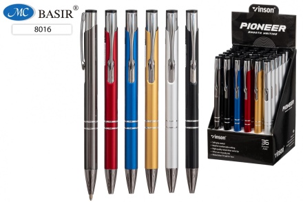 Автоматическая шариковая ручка с чернилами на масляной основе: "VINSON PIONEER"; металлический цветной корпус