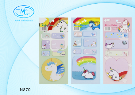 Закладки бумажные для книг. Блок с клеевым краем. Единорог в ассортименте.