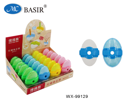 Ластик. Белый, овальный. 6 см. В цв.полупрозр.футляре. Ассорти