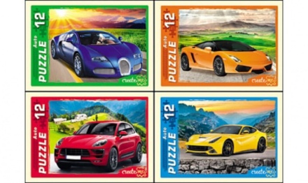 Пазлы   12 элементов  175*130мм. "Крутые автомобили" 4 дизайна