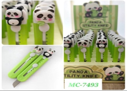 Нож канцелярский детский. "ПАНДА". Цв.пластик.держатель с фигуркой "панда". Лезвие 4 см, размер 9 см.