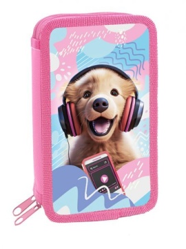 Пенал 2 отд. (190*110*45) молния, лам.картон "Щенок с наушниками"