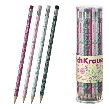 Карандаш Floral Soul НВ пластиковый с ластиком, круглый, тубус