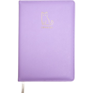 Записная книжка А5  80л. "I Love Cat!" сиреневая, иск.кожа, тв. обложка, ляссе, клетка