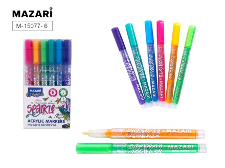 Набор маркеров-красок акриловых с блёстками SPARKLE, 6 цв., пулевид.наконечник, пиш.узел 1.0-2.0 мм, ПВХ-упаковка с европодвесом