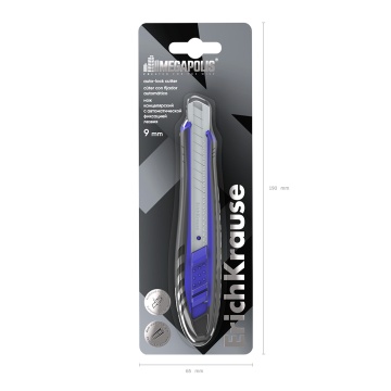 Нож канцелярский  ErichKrause MEGAPOLIS, с автоматической фиксацией лезвия, 9 мм, ассорти (в блисте