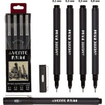 Набор капиллярных ручек "deVENTE. Art" 4шт., d=0,1, 0,3, 0,5, 0,8 мм, черные