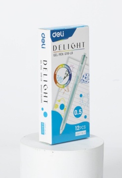 Ручка гелевая Deli Delight 0,5мм голубая, прозрачный корпус