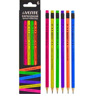 Набор карандашей  6 шт, deVENTE Motivation" HB, с ластиком, неон