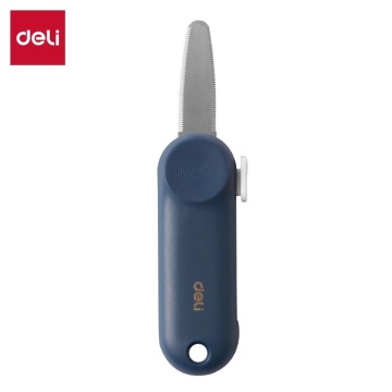 Нож канцелярский Deli 4 мм, скругленное лезвие с зазубринами, синий