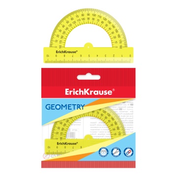 Транспортир пластиковый ErichKrause Неон, 180/10см, желтый, в пакете