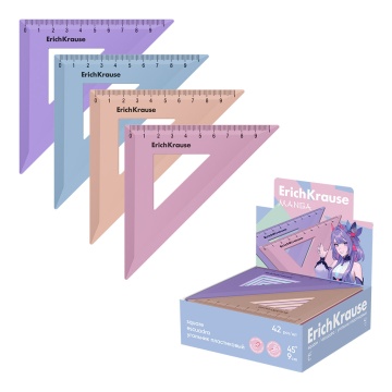 Угольник пластиковый ErichKrause Manga, 45/9см, ассорти (в коробке-дисплее по 42 шт)
