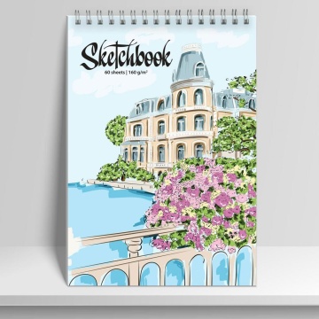Скетчбук А5+  60л., гребень, 160гр/м2 "Домик в цветах" тв.обл*