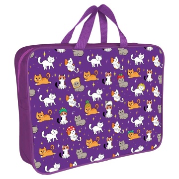 Папка А4 (360*270*80) с ручками, молния, ткань "Озорные котята"