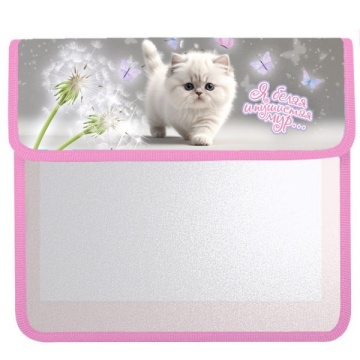 Папка д/тетрад. А5 (240*205*45) 1отд. на липучке, пластик "Белый котик"