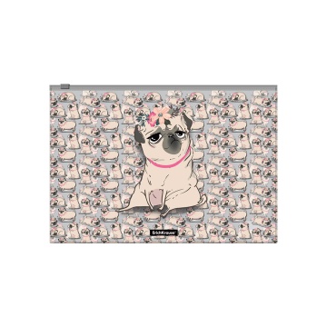 Зиплок-пакет пластиковый ErichKrause Мопс на каникулах, A4 (в пакете по 12 шт.)