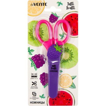 Ножницы детские "deVENTE. Tutti-Frutti. Blackberry" 13,5см, пластик.кольца , защит.футл,блистер