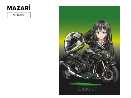 Блокнот А6, 40 л. Клетка. Обложка мелован.бумага. Спираль. Аниме-девочка и мотоцикл