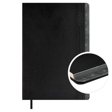 Еженедельник дат. 2026г А5 80л., кожзам., мягк.пер. "Буйвол черный" вырубка, ляссе