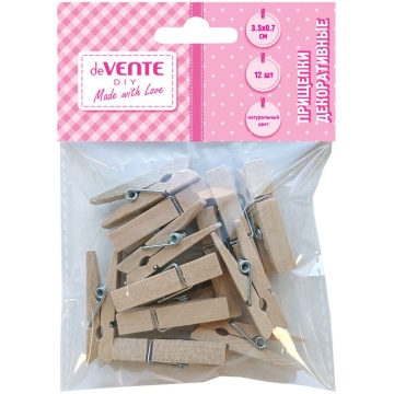 Декоративные прищепки "DIY Natural Wood"  деревян. 35*7мм  12шт/уп. натуральный цвет