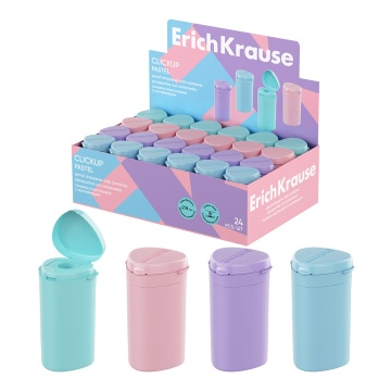 Точилка пластиковая ErichKrause ClickUp, Pastel, с контейнером, ассорти (в коробке-дисплее по 24 шт)