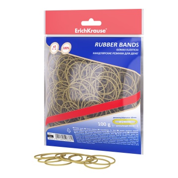 Канцелярские резинки для денег ErichKrause диаметр 40 мм/длина 60 мм, натур.цвет (в zip-пакете с евр
