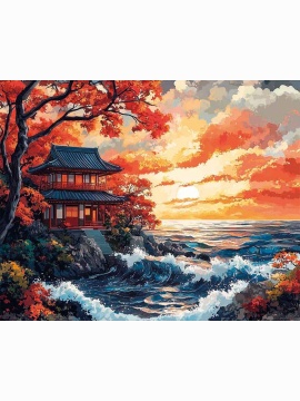 Картина по номерам на холсте 40*50см "Осенний закат на море"