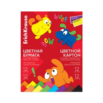 Набор цв. бум. мелов. и картона глянц. в папке ErichKrause, Jolly Friends, А4, 24 л., по 12 цв.(с фл