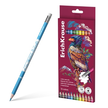 Карандаши цвет. 12цв ErichKrause Safari круглые пластиковые, с ластиком, стираемые