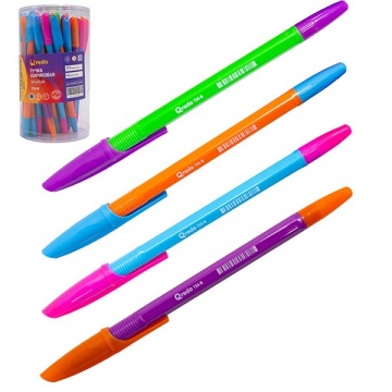 Ручка шариковая Qredo 734-N, 0,7мм, синяя, неон корпус ассорти, 45шт.тубус *45.450.1800