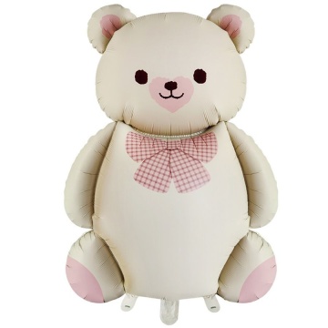 Шар фольга с рисунком 35" "Медведь с бантиком молочный" 90см