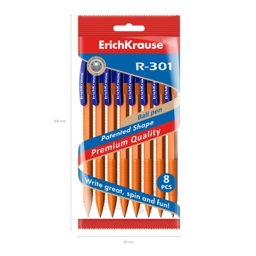 Набор из 8 ручек шариковых автоматических ErichKrause R-301 Matic Orange 0.7, цвет чернил синий (в п