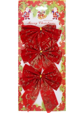 Набор ёлочных бантов  3шт, 13см "Золотистая россыпь" текстиль