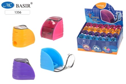 Точилка одинарная с контейнером. Фигурная. Пластик, 4 цв. 3*3,5 см.