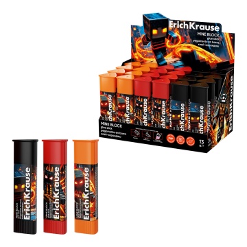 Клей-карандаш ErichKrause Prism Mine Block, 13г, ассорти (в коробке-дисплее по 24 шт.)
