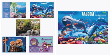 Альбом для рисования. А4, 24 л. Скоба. 205*290 мм. "ECO" Ассорти 5 видов