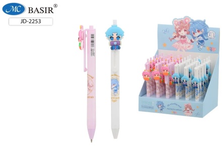 Ручка автоматич. "FANTASTIC GARDEN"; цв.корпус с рисунком. клип с насадкой-мальчик, девочка, 0,5 mm. Синяя