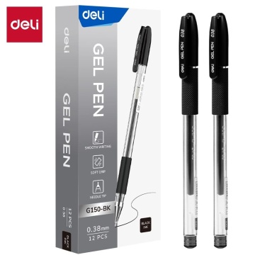 Ручка гелевая  Deli 0,38мм, черная, игольчатый након, резиновый грип