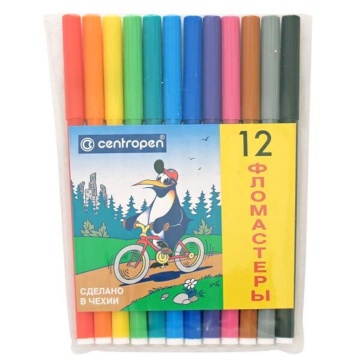 Фломастеры  12цв "Centropen. Пингвины", мягк.блистер европодвес